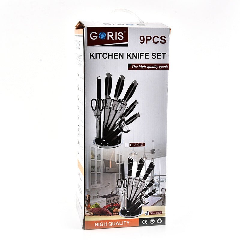 Kitchen set knife acrylic knife $90.58 Dana Fashion Color: 9pcs a set Dana's Kitchen Material: Handle: stainless steel 430#+TPR, Blade: stainless steel 3CR13, Knife holder: Acrylic Product size: see details Product weight: see details Product specificatio