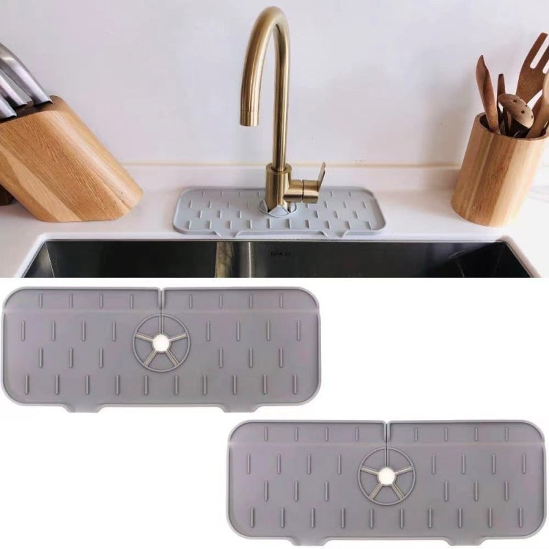 Kitchen Silicone Faucet Absorbent Mat Sink Splash Guard Silicone Faucet Splash Catcher Countertop Protector For Bathroom Kitchen Gadgets $39.00 Dana Fashion Color: Grey Model: 37x14x0.5 quantity: 3PCS Dana's Kitchen Overview The counter where the faucet a