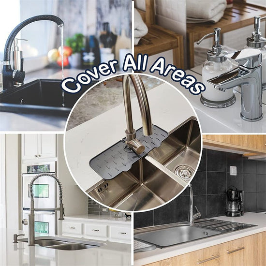 Kitchen Silicone Faucet Absorbent Mat Sink Splash Guard Silicone Faucet Splash Catcher Countertop Protector For Bathroom Kitchen Gadgets $16.00 Dana Fashion Color: Black Model: 2styles quantity: 1PC Dana's Kitchen Overview The counter where the faucet and