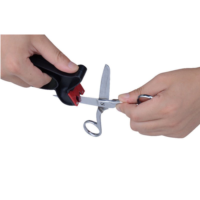 Knife Sharpener Handheld Scissor Blade Sharpening Convenient Kitchen Tools Grindstone 2 In 1 Kitchen Gadgets $9.50 Dana Fashion Color: Black Dana's Kitchen Overview: Brand new and high quality. 2-in-1 professional quality blade sharpener for sharpening bo