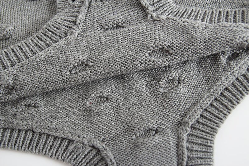 Knitted Romper Baby Sweater Romper $18.72 Dana Fashion Color: Grey Size: 100cm Baby Clothing Style: short climb Closed style: pullover Applicable gender: neutral/male and female Sleeve: Sleeveless Fabric name: Cotton Main fabric composition: cotton Main f