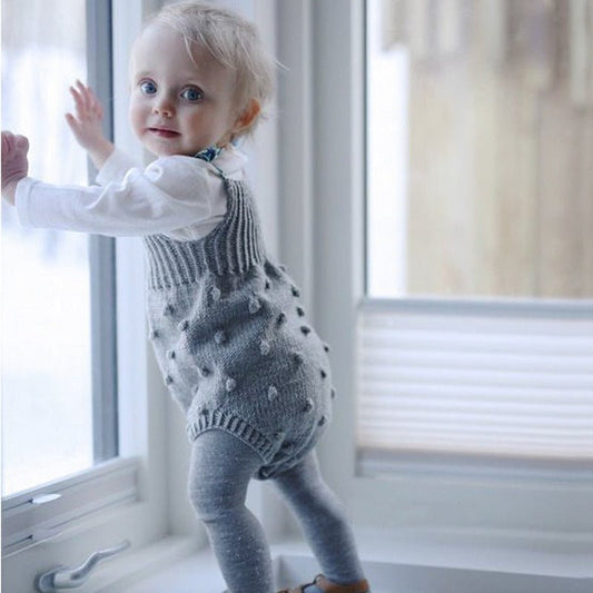 Knitted Romper Baby Sweater Romper $18.72 Dana Fashion Color: Grey Size: 100cm Baby Clothing Style: short climb Closed style: pullover Applicable gender: neutral/male and female Sleeve: Sleeveless Fabric name: Cotton Main fabric composition: cotton Main f