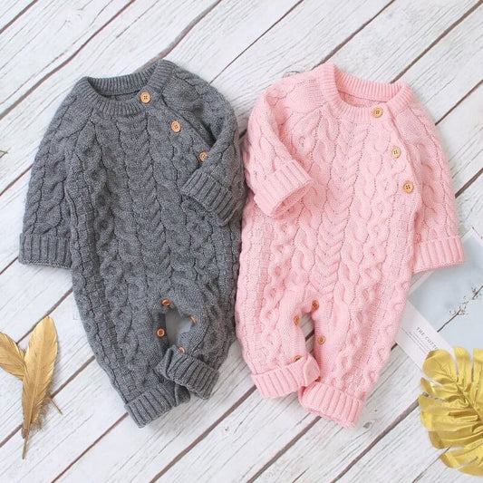 Knitted solid color baby jumpsuit $32.50 Dana Fashion Color: Blue Size: 100cm Baby Clothing Applicable gender: neutral Sleeve length: long sleeve Whether hooded: not hooded Fabric name: acrylic Closed style: single-breasted size Clothing length bust Hips
