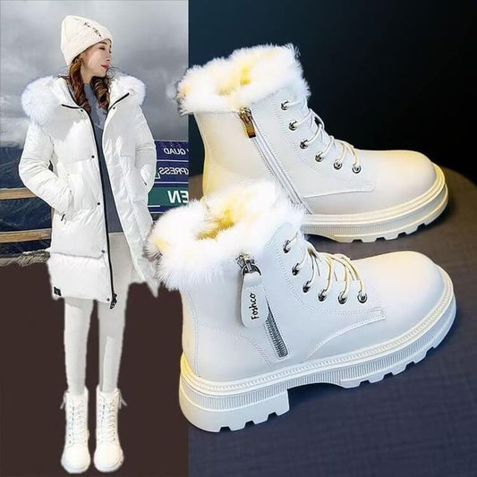 Korean Version Fleece-lined Autumn And Winter High-top Cotton Boots $44.90 Dana Fashion Color: Black Size: 35 Women's shoes Product information: Pattern: solid color Lining material: Leather Color: black, white Heel height: mid heel (3-5CM) Length of sock