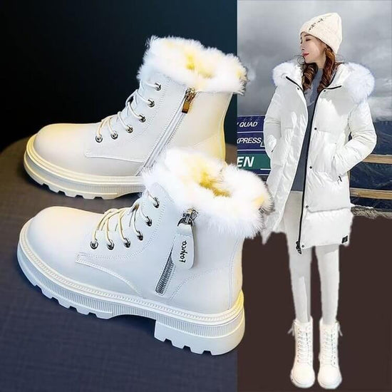 Korean Version Fleece-lined Autumn And Winter High-top Cotton Boots $44.90 Dana Fashion Color: Black Size: 35 Women's shoes Product information: Pattern: solid color Lining material: Leather Color: black, white Heel height: mid heel (3-5CM) Length of sock