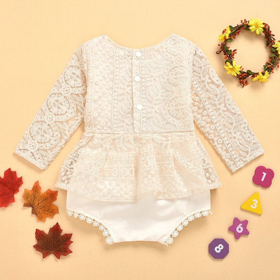 Lace baby jumpsuit $15.80 Dana Fashion Color: Beige Style: Long sleeve Size: 100cm Baby Clothing Sleeve length: long sleeve, sleeveless Suitable season: Spring Fabric name: Cotton Main fabric composition content: 65 (%) Closed style: concealed buckle Styl