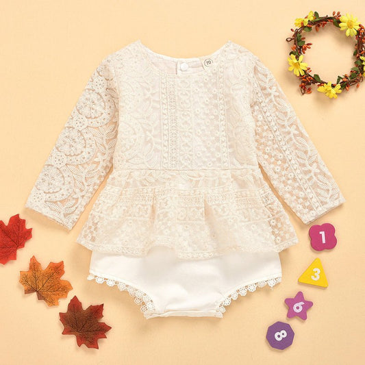 Lace baby jumpsuit $15.80 Dana Fashion Color: Beige Style: Long sleeve Size: 100cm Baby Clothing Sleeve length: long sleeve, sleeveless Suitable season: Spring Fabric name: Cotton Main fabric composition content: 65 (%) Closed style: concealed buckle Styl