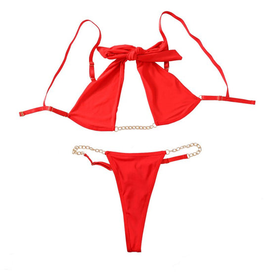 Lace Bow Underwear Two-piece Women $48.50 Dana Fashion Color: Red Size: L Women's clothing Product information: Fabric name: Mesh Color: red Main fabric composition: Polyester Fiber Size: S,M,L Applicable Gender: Female Style: three-point, tights, low-top