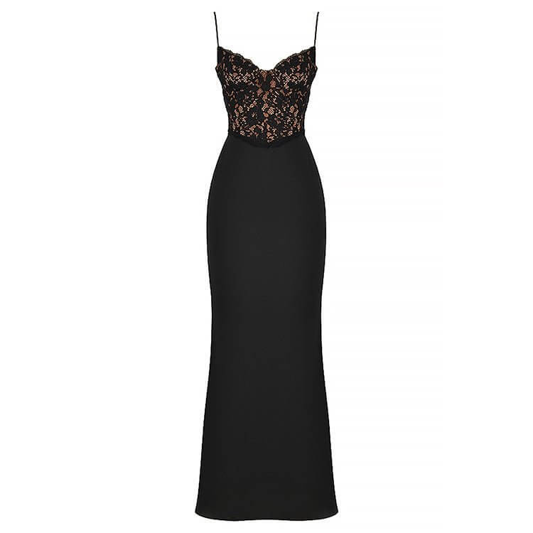 Lace High Waist Long Dress Deep V Strap Fishtail Gown $49.50 Dana Fashion Color: Black Size: L Women's clothing Product information: Pattern: solid color Skirt type: fishtail skirt Color: Black Waist type: high waist Size: S,M,L,XL Skirt length: long skir