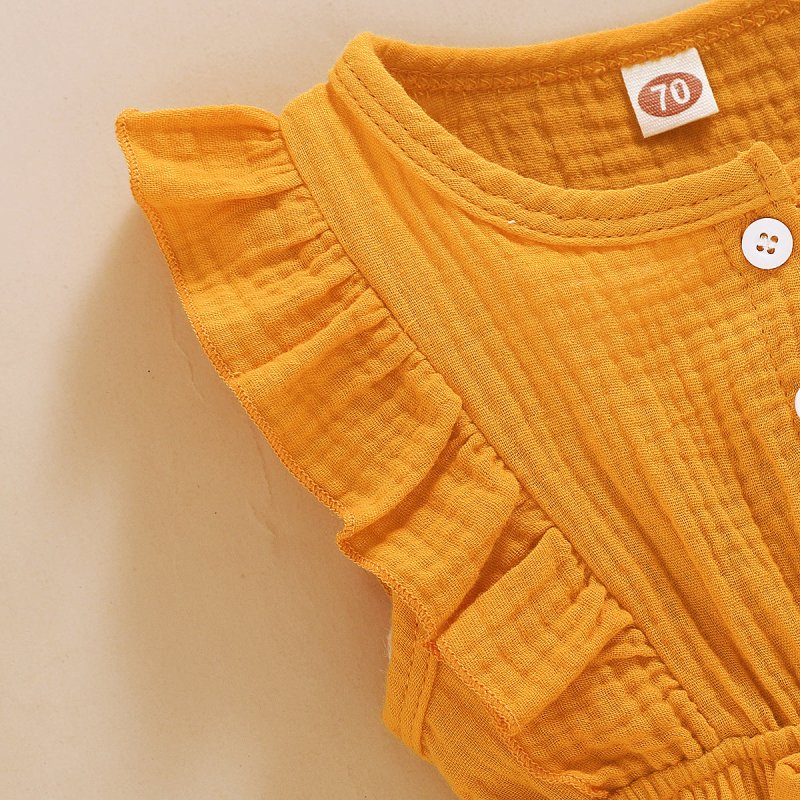Lace Sleeve Double-Sided Ruffled Triangle Romper $27.38 Dana Fashion Color: Green Child size: 100cm Baby Clothing Specification: Sleeve: Sleeveless For the season: Summer Thickness: General Main fabric composition: Cotton Main fabric ingredient content: 9