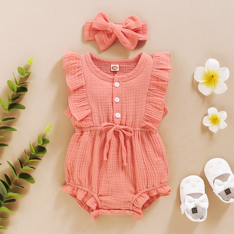 Lace Sleeve Double-Sided Ruffled Triangle Romper $27.38 Dana Fashion Color: Pink Child size: 100cm Baby Clothing Specification: Sleeve: Sleeveless For the season: Summer Thickness: General Main fabric composition: Cotton Main fabric ingredient content: 95