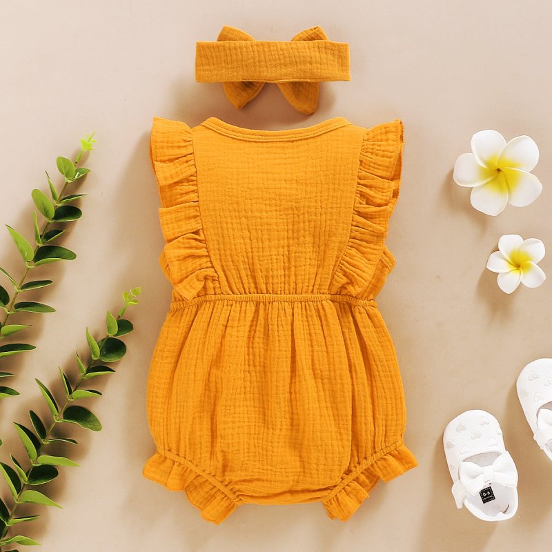 Lace Sleeve Double-Sided Ruffled Triangle Romper $27.38 Dana Fashion Color: Green Child size: 100cm Baby Clothing Specification: Sleeve: Sleeveless For the season: Summer Thickness: General Main fabric composition: Cotton Main fabric ingredient content: 9