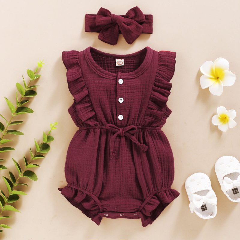 Lace Sleeve Double-Sided Ruffled Triangle Romper $27.38 Dana Fashion Color: Purple Child size: 100cm Baby Clothing Specification: Sleeve: Sleeveless For the season: Summer Thickness: General Main fabric composition: Cotton Main fabric ingredient content:
