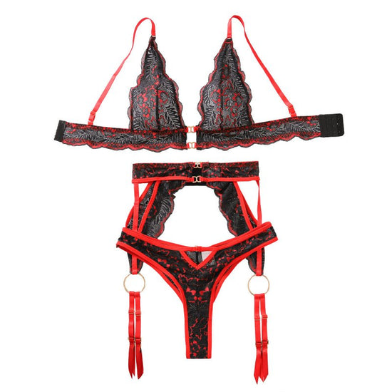Lace Split Underwear Suit Women $50.00 Dana Fashion Color: Black And Red Size: L Women's clothing Product information: Thickness: ultra-thin Color: Black and Red Main fabric composition: Polyester Fiber Size: S,M,L Function: waist support, shaping, gather