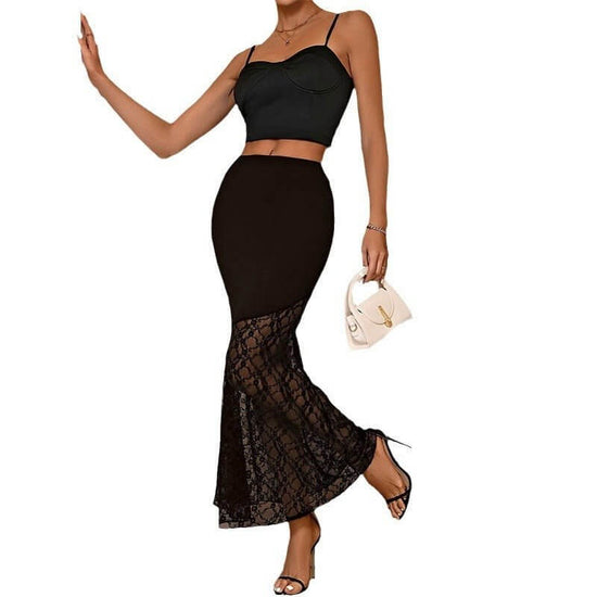 Lace Stitching Spring And Summer High-grade Skirt For Women $28.50 Dana Fashion Color: Black Size: L Women's clothing Product information: Pattern: solid color Fabric name: Polyester Fiber Skirt-type: hip skirt Color: Black, in stock on the same day Elast