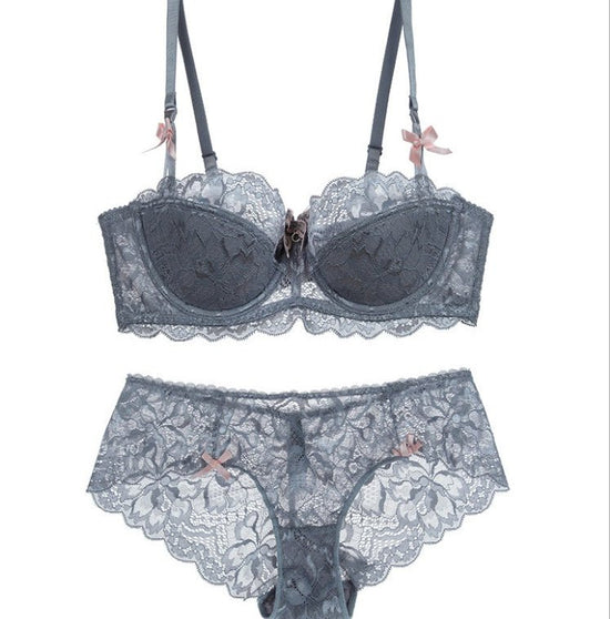 Lace Thin Cotton Underwear Women Set $39.99 Dana Fashion Color: Grey Size: 70A Women's clothing Main fabric: Nylon This bra is a half cup thin cotton and a half cup lace style. If you are not used to wearing a half cup bra. It is recommended to increase t