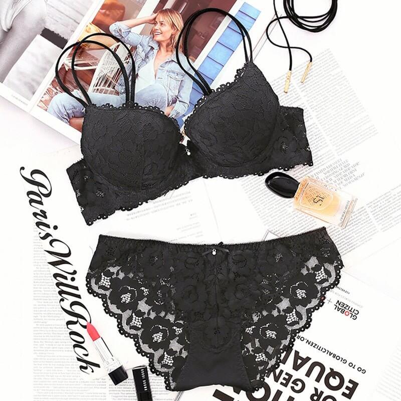 Lace underwear set $39.50 Dana Fashion Color: Black Size: 70A Style: No rims Women's clothing Bra function: gather Style: sexy Waist type: low-waist Fabric: Polyester fiber (polyester) Cup thickness: thin on top and thick on bottom Mold cup insert: no ins