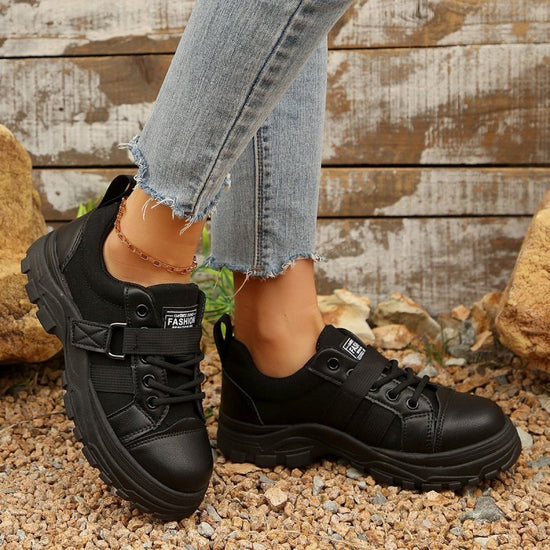 Lace-up Canvas Shoes With Hook Design Fashion Breathable Thick-soled Round-toe Casual Shoes For Women Sneakers $39.90 Dana Fashion Color: Black Size: Size36 Women's shoes Product information: Style: Casual Popular elements: Shallow mouth, leather stitchin