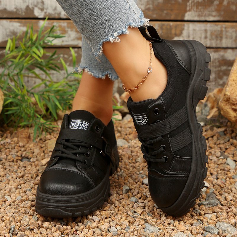 Lace-up Canvas Shoes With Hook Design Fashion Breathable Thick-soled Round-toe Casual Shoes For Women Sneakers $39.90 Dana Fashion Color: Black Size: Size36 Women's shoes Product information: Style: Casual Popular elements: Shallow mouth, leather stitchin