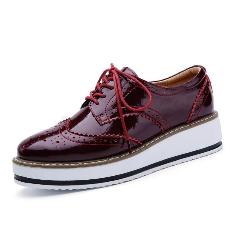 Lace-up Flats Shoes Sports British Style $64.90 Dana Fashion Color: Wine Red Size: 35 Women's shoes Overview: Unique design, stylish and beautiful. Good material, comfortable feet. A variety of colors, any choice. Specification: Toe shape: round head Leat