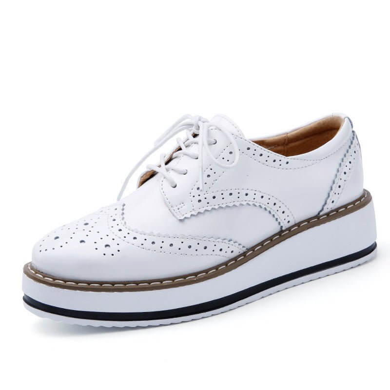Lace-up Flats Shoes Sports British Style $64.90 Dana Fashion Color: White Size: 35 Women's shoes Overview: Unique design, stylish and beautiful. Good material, comfortable feet. A variety of colors, any choice. Specification: Toe shape: round head Leather