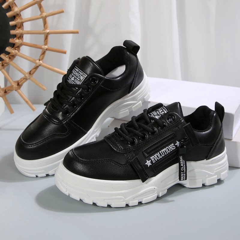 Lace-up Sports Shoes With Side-Zipper Design Fashion Thick-soled Round-toe Casual Shoes For Women Sneakers $38.82 Dana Fashion Color: Black Size: Size36 Women's shoes Overview: Unique design, stylish and beautiful. Good material, comfortable wear. A varie