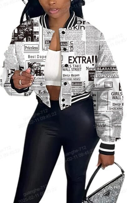 Ladies' Baseball Collar Printed Fashionable Casual Jacket Jacket $84.42 Dana Fashion Colour: MU Size: L Women's clothing Quantity per package: 1 piece Sleeve Length: long Sleeveless Season: spring and autumntime Style: casual Shape: fit Stretch: lightweig