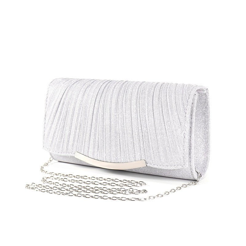 Ladies Dinner Bag Solid Color Flap Chain Crossbody Bag $30.50 Dana Fashion Color: Silver Women's Bags Product information: Lining texture: Polyester Color: Silver, Champagne Outer bag type: clamshell bag Hardness: medium Material: Polyester Yes/No lining