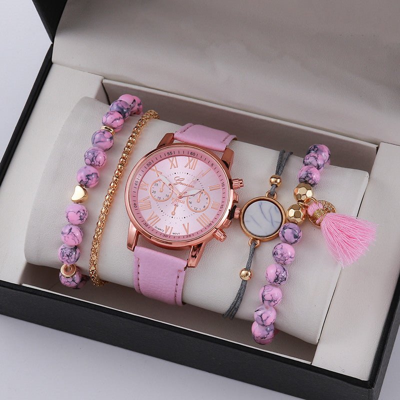 Ladies Graduated Belt Watch Jewelry Set $19.10 Dana Fashion Color: 7 Ornament Suit No Gift Box Women's Accessories Product information: Color: 1 decorative suit (no gift box),2 decorative suit (no gift box),3 decorative suit (no gift box),4 decorative sui