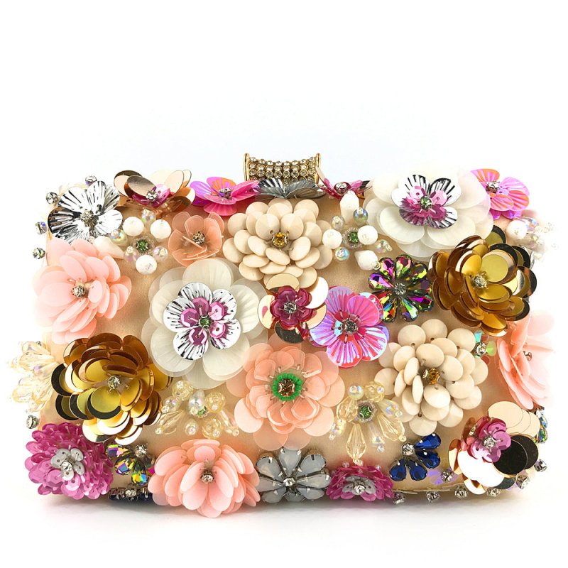 Ladies handmade colorful flower beaded bag $72.26 Dana Fashion Color: Champagne Women's Bags Ladies handmade colorful flower beaded bag Material: Silk Fabric texture: cotton Style: women's clutch Opening method: lock Internal structure of the bag: mobile