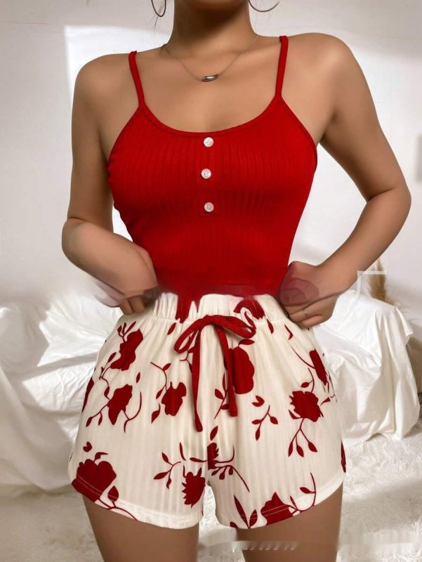 Ladies' Homewear Heart Printing Suspender Shorts $20.99 Dana Fashion Color: Red Size: L Women's clothing Product information: Fabric name: milk Silk Color: black, red Main fabric composition: Polyester Fiber Size: M,L,XL Function: breathable, sleeping, ba