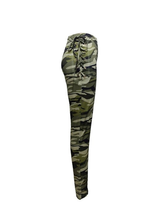 Ladies' Lace Up High Waisted Camouflage Casual Pants $159.50 Dana Fashion Colour: Army green Size: L Baby Clothing Quantity per package: 1 piece Pants Length: long Season:spring and autumntime Style: casual Shape: fit Stretch: lightweight Care instruction