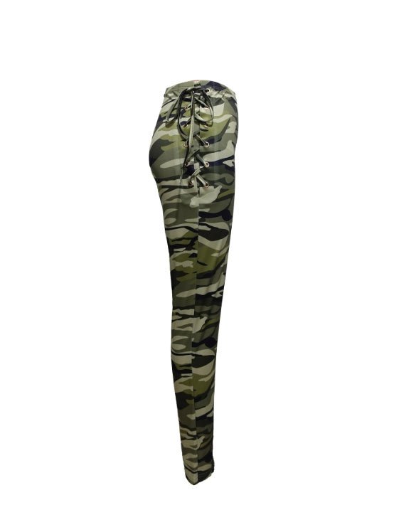 Ladies' Lace Up High Waisted Camouflage Casual Pants $159.50 Dana Fashion Colour: Army green Size: L Baby Clothing Quantity per package: 1 piece Pants Length: long Season:spring and autumntime Style: casual Shape: fit Stretch: lightweight Care instruction