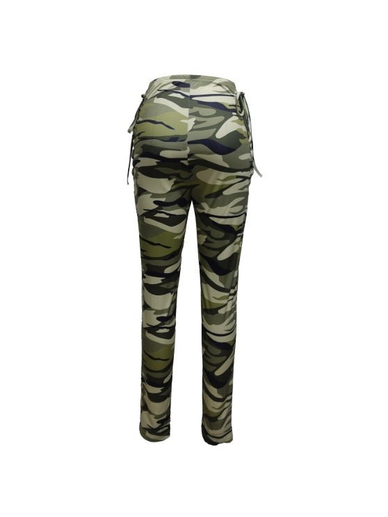 Ladies' Lace Up High Waisted Camouflage Casual Pants $159.50 Dana Fashion Colour: Army green Size: L Baby Clothing Quantity per package: 1 piece Pants Length: long Season:spring and autumntime Style: casual Shape: fit Stretch: lightweight Care instruction