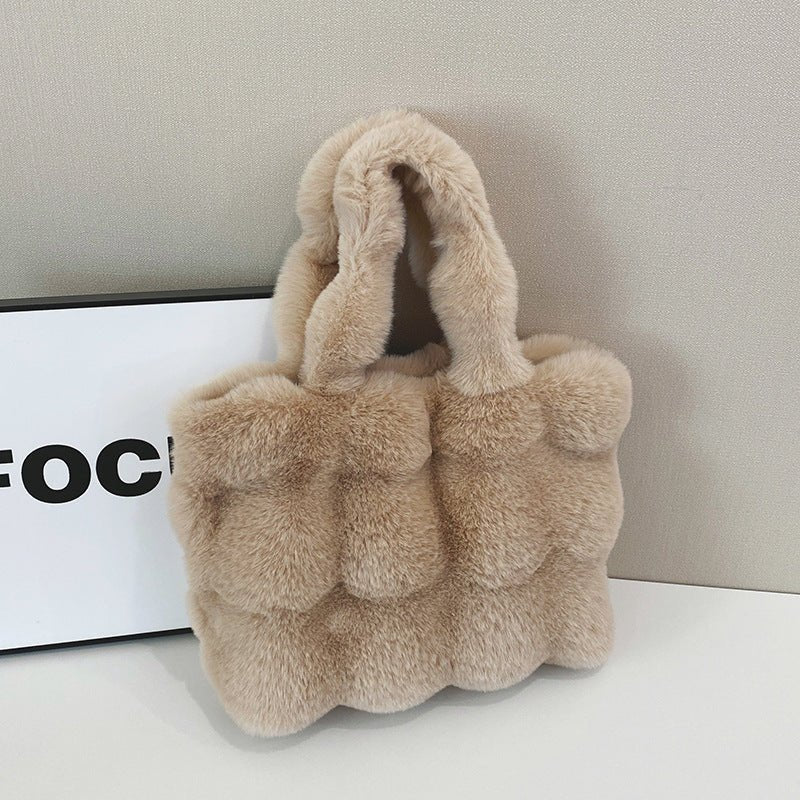 Ladies New Shoulder Large Capacity Plush Bag $22.09 Dana Fashion Color: Khaki Women's Bags Product information: Lining texture: Polyester Applicable scenario: Daily configuration Color: khaki, white, gray, pink Outer bag type: Sandwich pocket Hardness: so