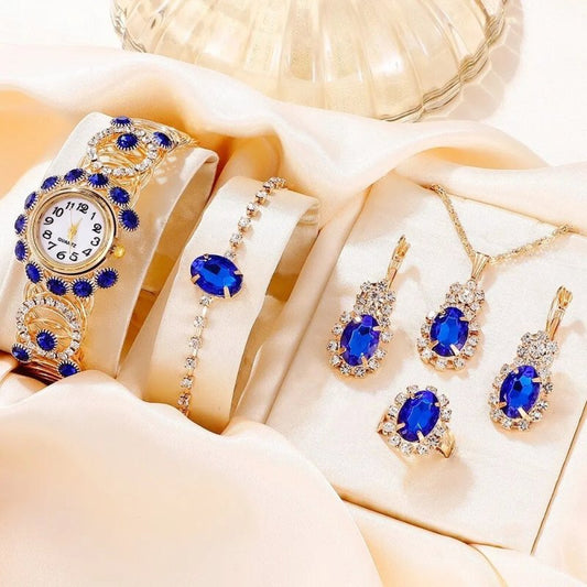 Ladies New Steel Band Digital Quartz Watch Sapphire Ornament Suit $46.14 Dana Fashion Color: Blue Watch Suit Women's Accessories Product information: Color: blue watch suit Thickness: 8mm Packing specification: paper box Applicable people: Female Style: F
