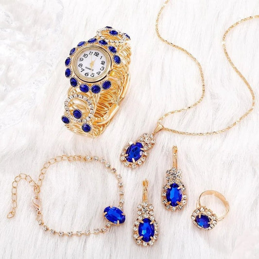 Ladies New Steel Band Digital Quartz Watch Sapphire Ornament Suit $46.14 Dana Fashion Color: Blue Watch Suit Women's Accessories Product information: Color: blue watch suit Thickness: 8mm Packing specification: paper box Applicable people: Female Style: F