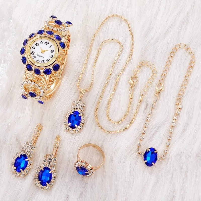 Ladies New Steel Band Digital Quartz Watch Sapphire Ornament Suit $46.14 Dana Fashion Color: Blue Watch Suit Women's Accessories Product information: Color: blue watch suit Thickness: 8mm Packing specification: paper box Applicable people: Female Style: F