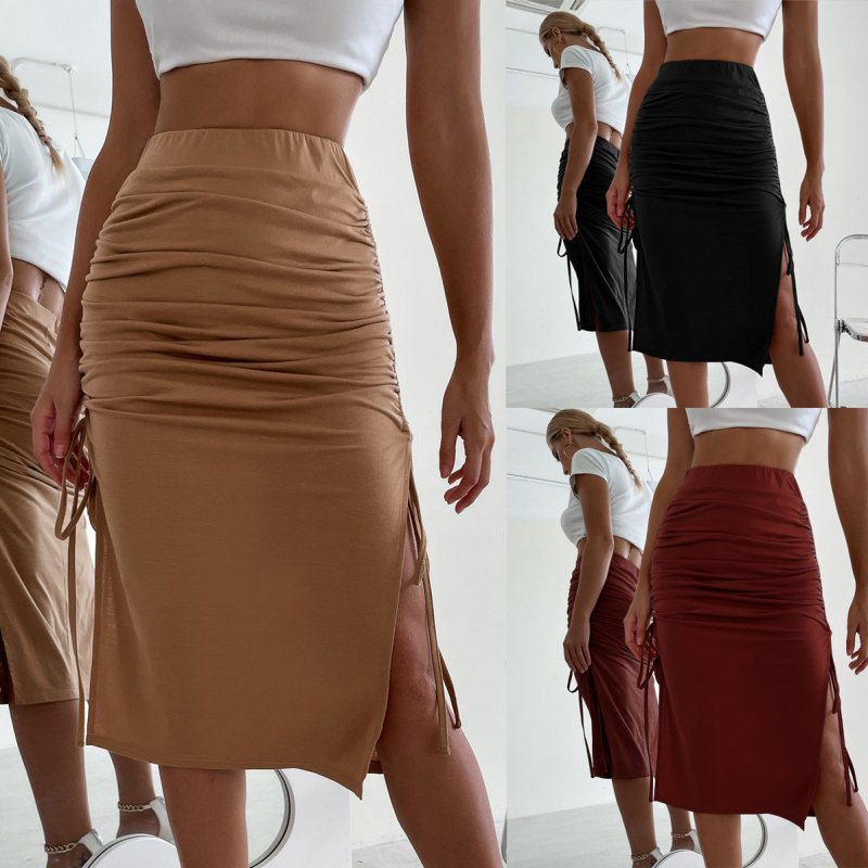 Ladies Skirts Women's Dresses Cross Drawstring Hips $35.99 Dana Fashion Color: Black Size: L Women's clothing Produce information Style: England Pattern: plain Craft: collage/splicing Fabric name: polyester fiber Main fabric composition: polyester fiber (