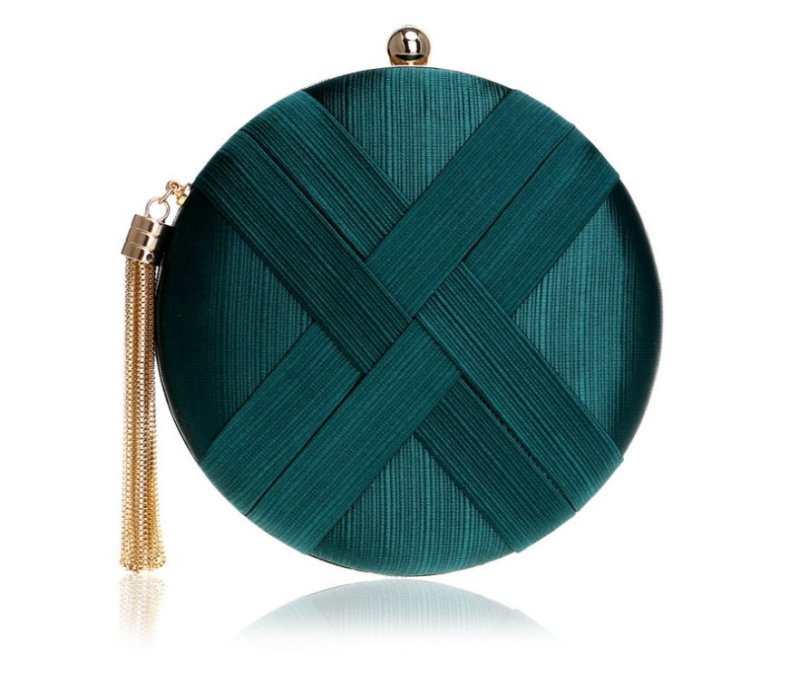Lady Evening Bags $70.00 Dana Fashion Color: Dark green Women's Bags Material silk Fabric texture synthetic leather Lining texture polyester Strap root number: double root Pattern stripe Hardness: hard Color red, blue, black, deep purple, pink, gold, silv