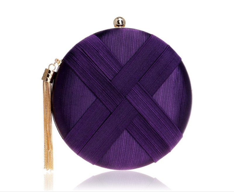 Lady Evening Bags $70.00 Dana Fashion Color: Purple Women's Bags Material silk Fabric texture synthetic leather Lining texture polyester Strap root number: double root Pattern stripe Hardness: hard Color red, blue, black, deep purple, pink, gold, silver,
