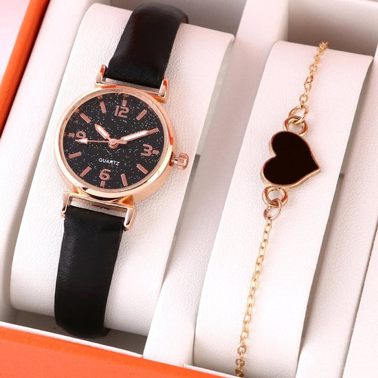 Lady Temperament Heart Bracelet Quartz Watch Suit $12.00 Dana Fashion Color: Big Number Bracelet Suit Women's Accessories Product information: Color: Number black bracelet suit, number White bracelet suit, point number bracelet suit, small number mixed ra