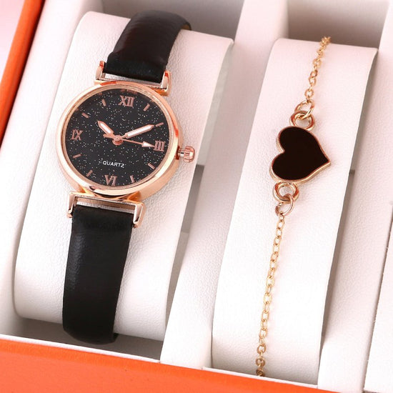 Lady Temperament Heart Bracelet Quartz Watch Suit $12.00 Dana Fashion Color: Roman Bracelet Suit Women's Accessories Product information: Color: Number black bracelet suit, number White bracelet suit, point number bracelet suit, small number mixed ratio b
