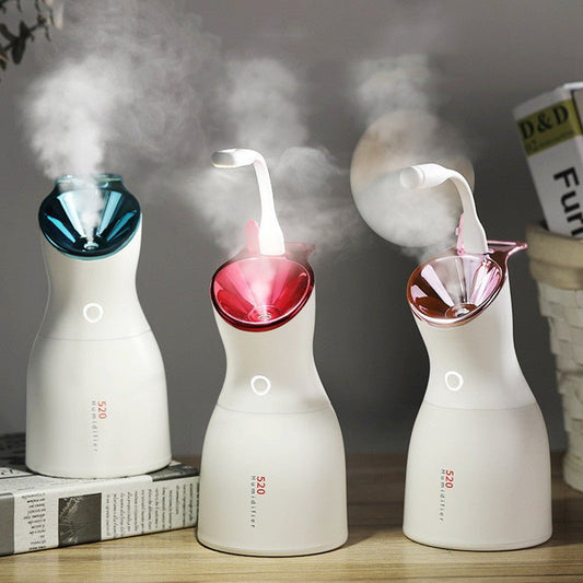 Large-capacity 520 Beauty Humidifier Three-in-one Convenient Desktop $52.50 Dana Fashion Color: Blue Electrical outlet: USB Beauty Tools Product Details: Applicable area: less than 10 square meters Water tank capacity: 1 liter or less Function: Ultrasonic