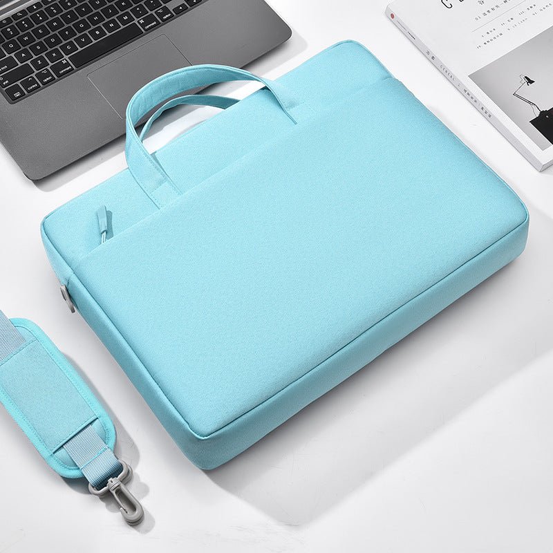 Large Capacity One Shoulder Waterproof Shockproof 15-16 Inch Laptop Bag $55.00 Dana Fashion Color: Sky Blue Size: 14 inches Women's Bags Product information: Pattern: solid color Lining texture: Polyester Color: light gray, black, sky blue, pink Applicabl