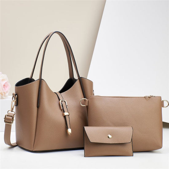 Large Capacity Totes Three-piece Portable Shoulder Bag $48.76 Dana Fashion Color: Khaki Women's Bags Product information: Lining texture: Polyester Applicable scenarios: Daily matching Color: black, red, apricot, khaki, khaki, pink, creamy-white Outer bag