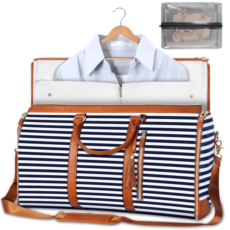 Large Capacity Travel Duffle Bag Women's Handbag Folding Suit Bag Waterproof Clothes Totes $89.00 Dana Fashion Color: B Sapphire Stripes Women's Bags Overview: Unique design, stylish and beautiful. Good material, comfortable wear. A variety of colors, any