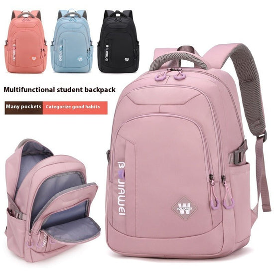 Large Capacity Waterproof Backpack For Girls $58.08 Dana Fashion Color: Black Women's Bags Product information: Pattern: Letters Lining texture: Polyester Applicable scenario: School Education Color: purple [without pendants], Blue [without pendants], Bla