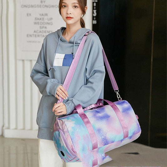 Large Capacity Waterproof Swimming Fitness Gymnastic Valise $50.50 Dana Fashion Color: Blue Lightning Women's Bags Product information: Lining texture: Polyester Pattern: stripes Applicable scenario: leisure travel Function: dry wet separation Material: P