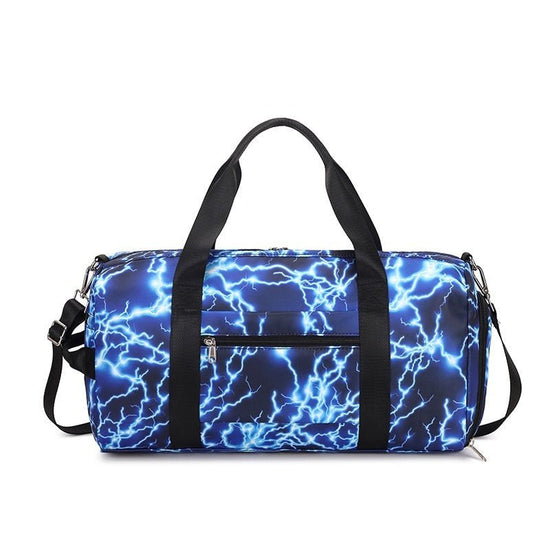 Large Capacity Waterproof Swimming Fitness Gymnastic Valise $50.50 Dana Fashion Color: Blue Lightning Women's Bags Product information: Lining texture: Polyester Pattern: stripes Applicable scenario: leisure travel Function: dry wet separation Material: P